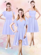  Scoop Lavender Side Zipper Quinceanera Court Dresses Ruching Short Sleeves High Low