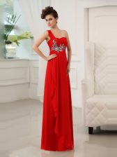 Beauteous One Shoulder Floor Length Column/Sheath Sleeveless Red Prom Gown Zipper
