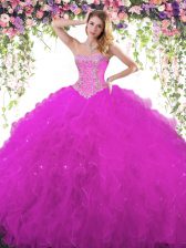 Super Fuchsia Sweetheart Neckline Beading Quinceanera Dress Sleeveless Lace Up