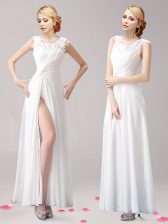 Superior Scoop Chiffon Sleeveless Floor Length Prom Party Dress and Appliques