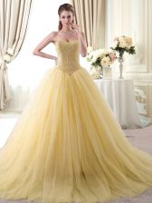 Artistic Beading Vestidos de Quinceanera Gold Lace Up Sleeveless Floor Length