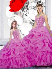 Noble Straps Fuchsia Sleeveless Beading and Ruffles and Pick Ups Floor Length 15 Quinceanera Dress