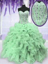  Sweetheart Sleeveless Lace Up Quinceanera Dresses Apple Green Organza