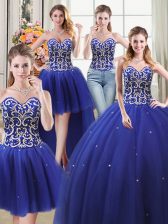 Modest Four Piece Sweetheart Sleeveless Tulle 15 Quinceanera Dress Beading Lace Up