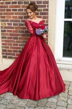Elegant Off the Shoulder Long Sleeves Sweep Train Zipper With Train Appliques Prom Evening Gown