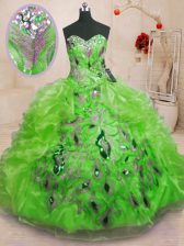 Custom Made Sleeveless Floor Length Beading and Appliques and Ruffles Lace Up Sweet 16 Dress with 