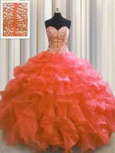 Spectacular Visible Boning Floor Length Red Quinceanera Dresses Sweetheart Sleeveless Lace Up