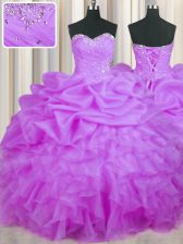 New Style Organza Sleeveless Floor Length Quince Ball Gowns and Beading and Ruffles and Pick Ups