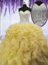  Sleeveless Beading and Ruffles Lace Up Quinceanera Dress