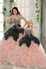  Peach Sweetheart Neckline Beading and Ruffles Vestidos de Quinceanera Sleeveless Lace Up