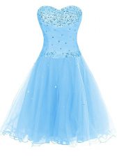  Organza Sweetheart Sleeveless Lace Up Beading Homecoming Dress in Blue