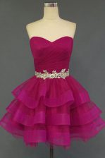 Clearance Sleeveless Organza Mini Length Lace Up in Fuchsia with Beading