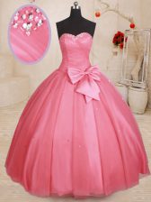  Pink Sleeveless Tulle Lace Up Sweet 16 Dresses for Military Ball and Sweet 16 and Quinceanera