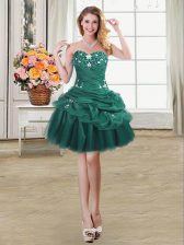 Customized Pick Ups Dark Green Sleeveless Organza Lace Up Prom Gown for Prom and Party