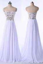 Superior Organza Bateau Sleeveless Brush Train Zipper Appliques and Belt Homecoming Dress in White