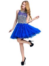  Scoop Beading Dress for Prom Royal Blue Zipper Sleeveless Mini Length