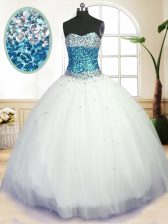 Chic White Sleeveless Floor Length Beading Lace Up Sweet 16 Dresses