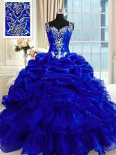 Traditional Organza Sleeveless Floor Length Quinceanera Gown and Beading and Ruffles and Pick Ups