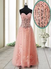  Peach Lace Up Sweetheart Beading Homecoming Dress Tulle Sleeveless