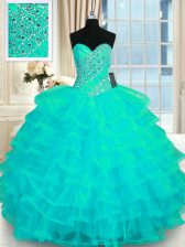 New Arrival Organza Sleeveless Floor Length Quinceanera Dresses and Beading and Ruffled Layers