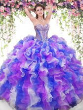 Attractive Sweetheart Sleeveless Organza Quince Ball Gowns Beading and Ruffles Lace Up