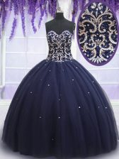  Sweetheart Sleeveless Lace Up 15 Quinceanera Dress Navy Blue Tulle
