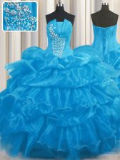 Beauteous Pick Ups Floor Length Baby Blue 15 Quinceanera Dress Strapless Sleeveless Lace Up