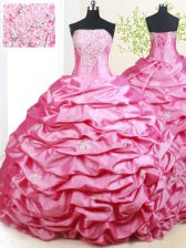Customized Sleeveless Brush Train Lace Up With Train Beading and Pick Ups Quince Ball Gowns