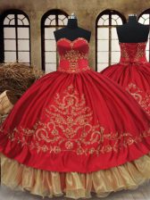 Discount Wine Red Lace Up Sweetheart Beading and Embroidery Quinceanera Gown Organza and Taffeta Sleeveless