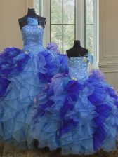  Multi-color Sleeveless Floor Length Beading and Ruffles Lace Up 15th Birthday Dress