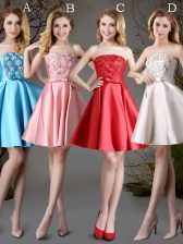 Elegant Red and Baby Blue and Champagne Sleeveless Appliques and Bowknot Mini Length Court Dresses for Sweet 16