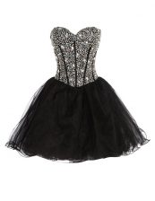 Enchanting Black Dress for Prom Prom and Party with Beading Sweetheart Sleeveless Lace Up