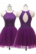  Scoop Purple A-line Sequins Zipper Tulle Sleeveless Mini Length