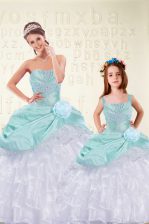 Flare Ruffled Floor Length Ball Gowns Sleeveless Aqua Blue Sweet 16 Dress Lace Up
