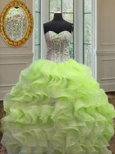 Amazing Yellow Green Sleeveless Beading and Ruffles Floor Length Quinceanera Dress