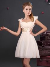  Straps Ruching and Bowknot Dama Dress Champagne Zipper Sleeveless Mini Length