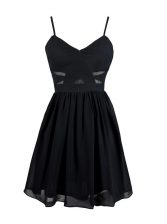Fancy Mini Length Black Prom Gown Spaghetti Straps Sleeveless Zipper