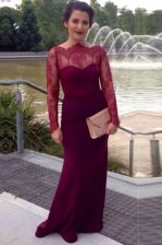  Scalloped Long Sleeves Brush Train Lace Clasp Handle Prom Gown