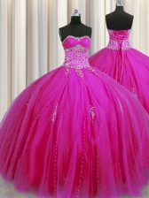 Attractive Really Puffy Sleeveless Beading and Appliques Lace Up Quinceanera Dresses
