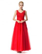 Sleeveless Beading and Appliques Lace Up Prom Dress