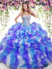  Organza Sweetheart Sleeveless Lace Up Beading and Ruffles 15th Birthday Dress in Multi-color