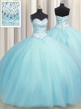  Bling-bling Big Puffy Sleeveless Lace Up Floor Length Beading 15th Birthday Dress