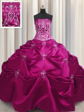  Fuchsia Strapless Neckline Beading and Appliques and Embroidery 15 Quinceanera Dress Sleeveless Lace Up