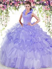 Flirting Sleeveless Backless Floor Length Beading and Ruffled Layers Ball Gown Prom Dress