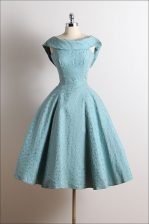 Most Popular Scoop Lace Knee Length A-line Sleeveless Blue Prom Evening Gown Zipper