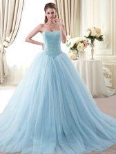  Tulle Sweetheart Sleeveless Lace Up Beading Sweet 16 Quinceanera Dress in Light Blue