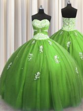 Shining Green Sweetheart Lace Up Beading and Appliques Quinceanera Dress Sleeveless