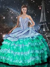  Organza Sleeveless Floor Length Quince Ball Gowns and Beading and Ruffles