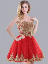 Simple Sweetheart Sleeveless Lace Up Damas Dress Red Tulle