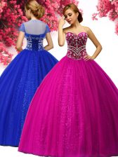 Stunning Fuchsia Sweetheart Neckline Beading Quinceanera Dress Sleeveless Lace Up